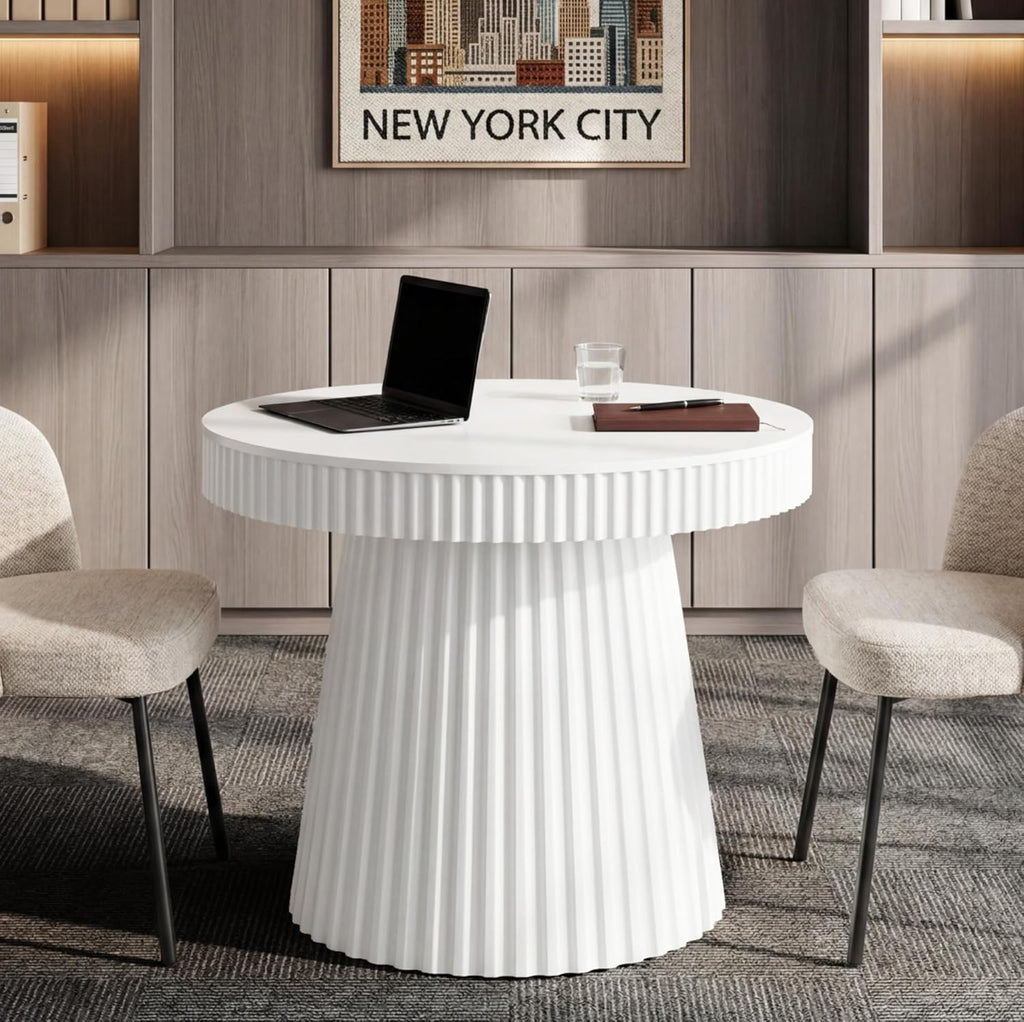 31.5 Inch Round Conference Table Fluted Pedestal Base Small Office Meeting Table Home Office
