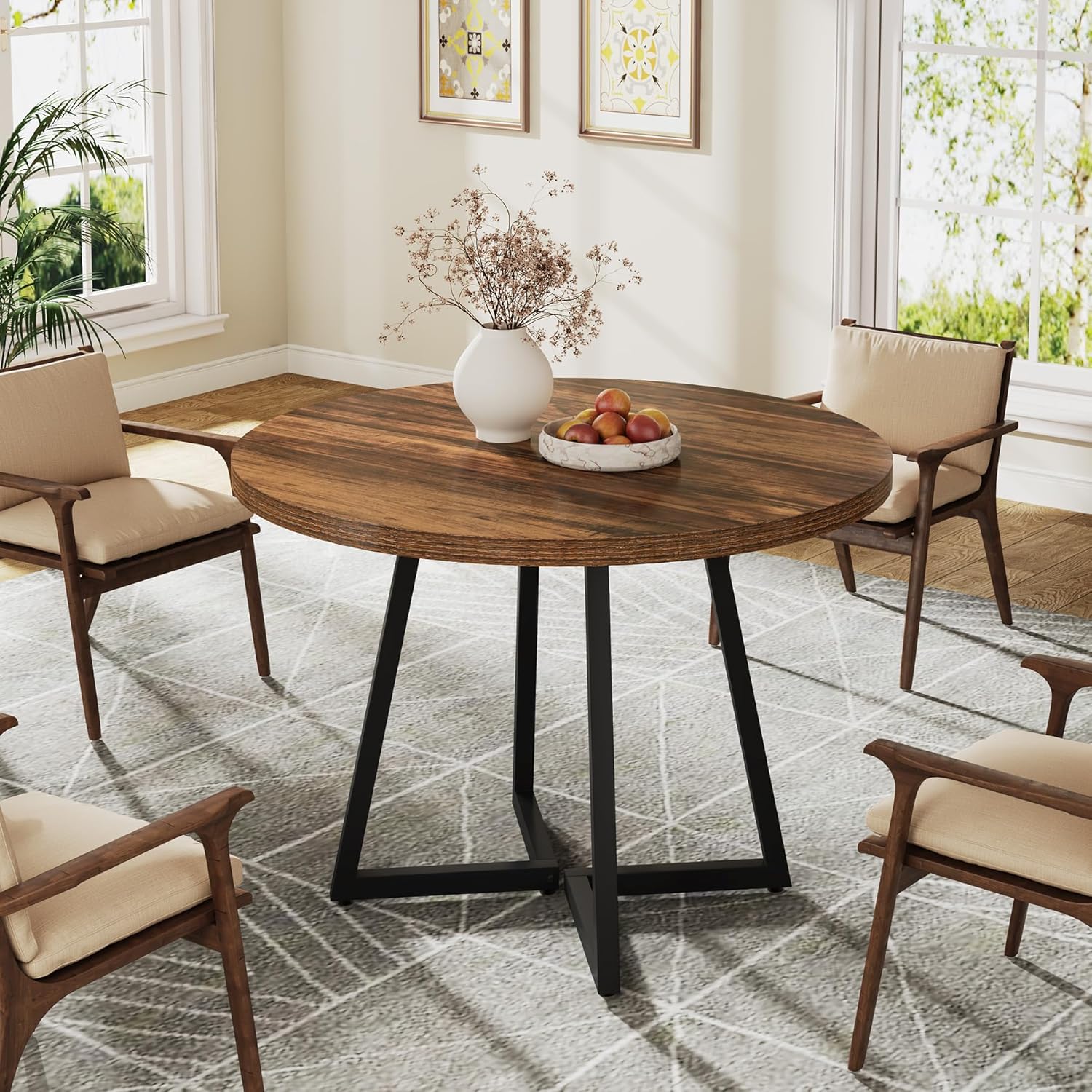 31.5" Industrial Round Dining Table Cafe-Style Table