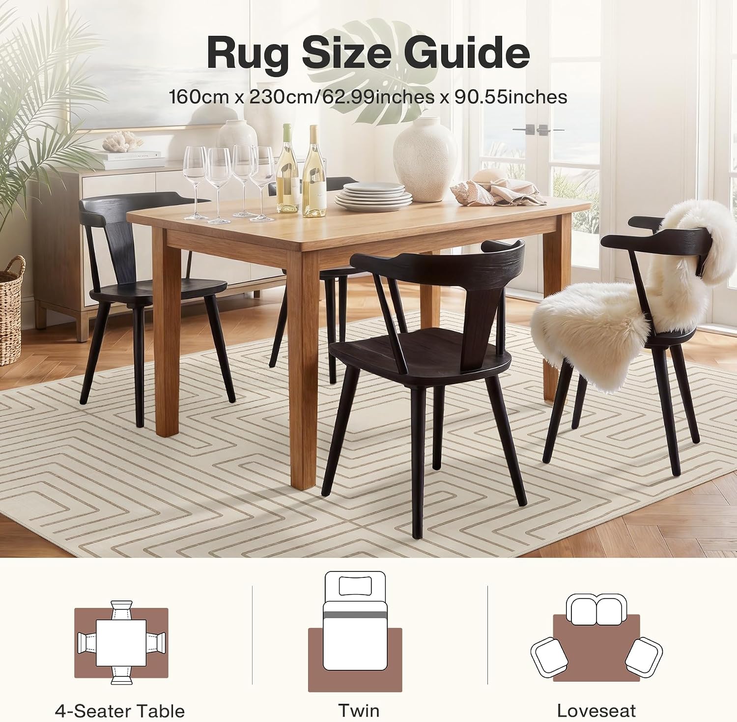 Tribesigns Geometric Low-Pile Rug, Non-Slip Backing, Machine Washable Up to 30°C, OEKO-TEX Certified