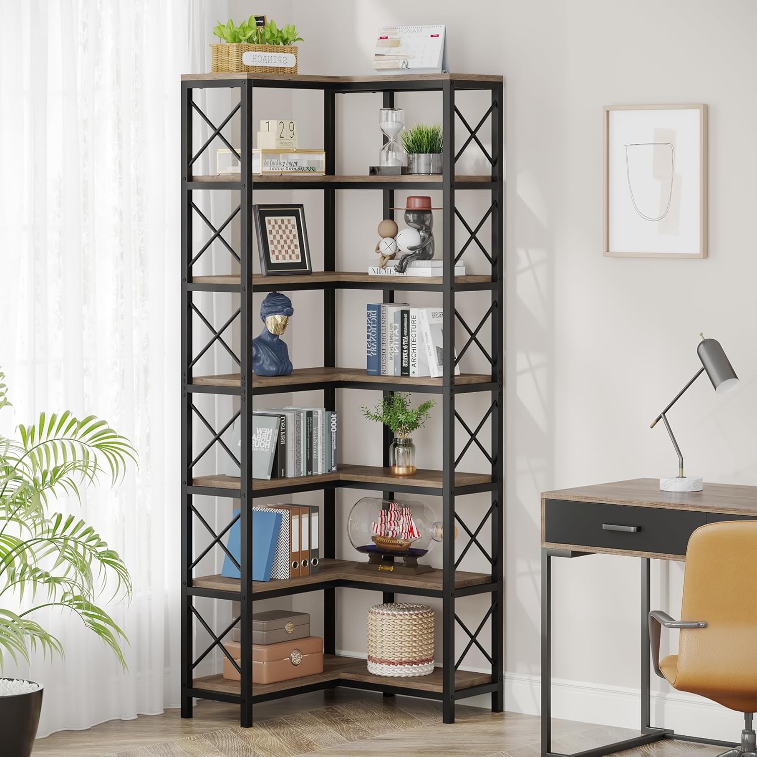 7-Tier Corner Bookshelf  Display Storage Rack