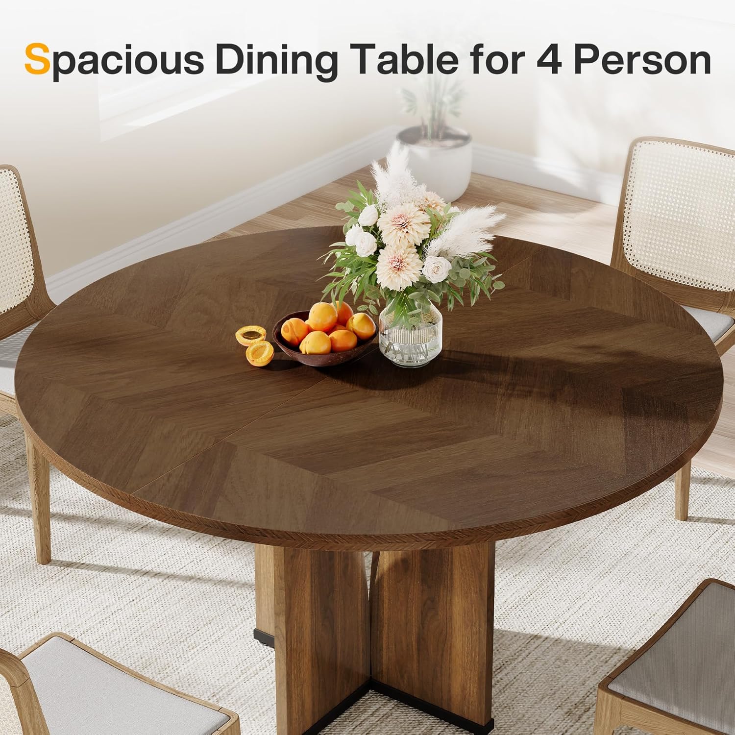 39.37" Round Farmhouse Dining Table with Pedestal Base for 4