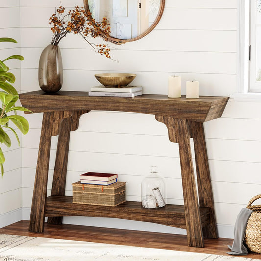 2-Tier Wood Entryway Table with Shelf with Storage, Farmhouse Narrow Sofa Table