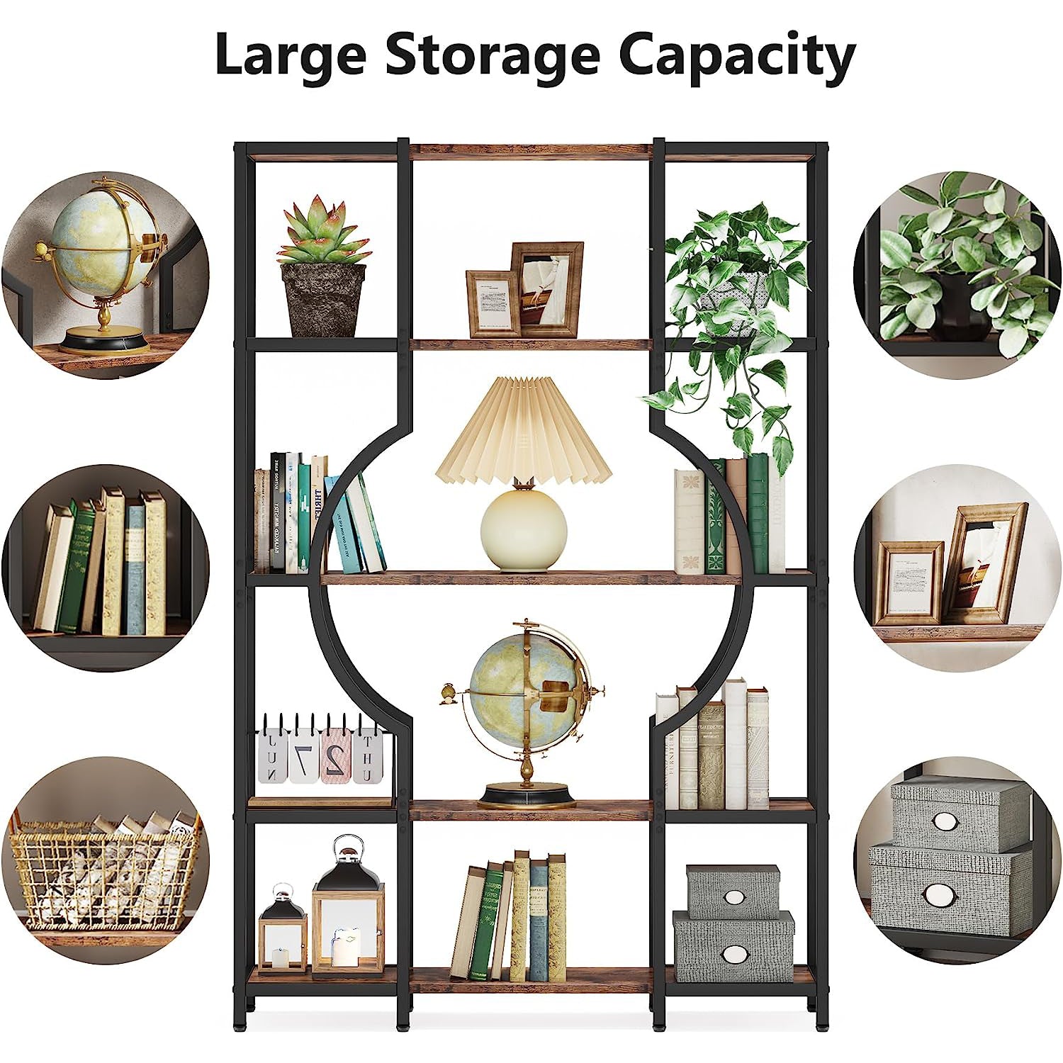 Industrial 5-Tier Bookshelf for Home Office, Modern Bookcase Shelving Unit