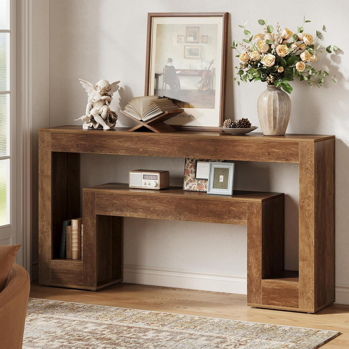 Tribesigns 63-Inch Rustic Console Table with 2-Tier Shelf, Narrow Sofa Table for Entryway and Living Room