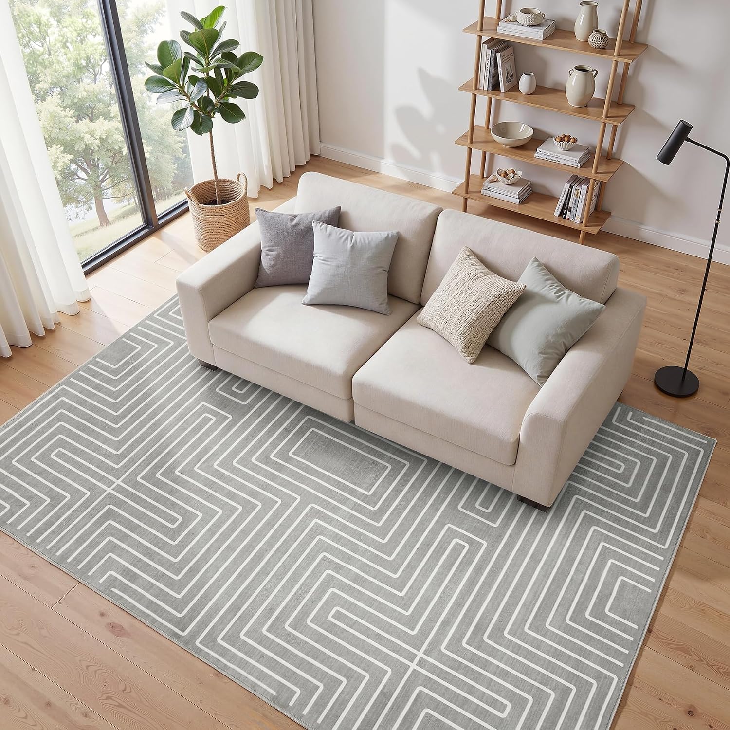 Tribesigns Geometric Low-Pile Rug, Non-Slip Backing, Machine Washable Up to 30°C, OEKO-TEX Certified