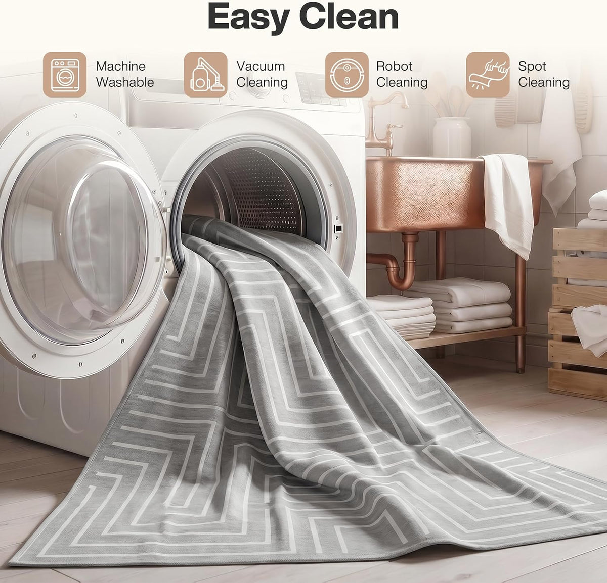 Tribesigns Geometric Low-Pile Rug, Non-Slip Backing, Machine Washable Up to 30°C, OEKO-TEX Certified