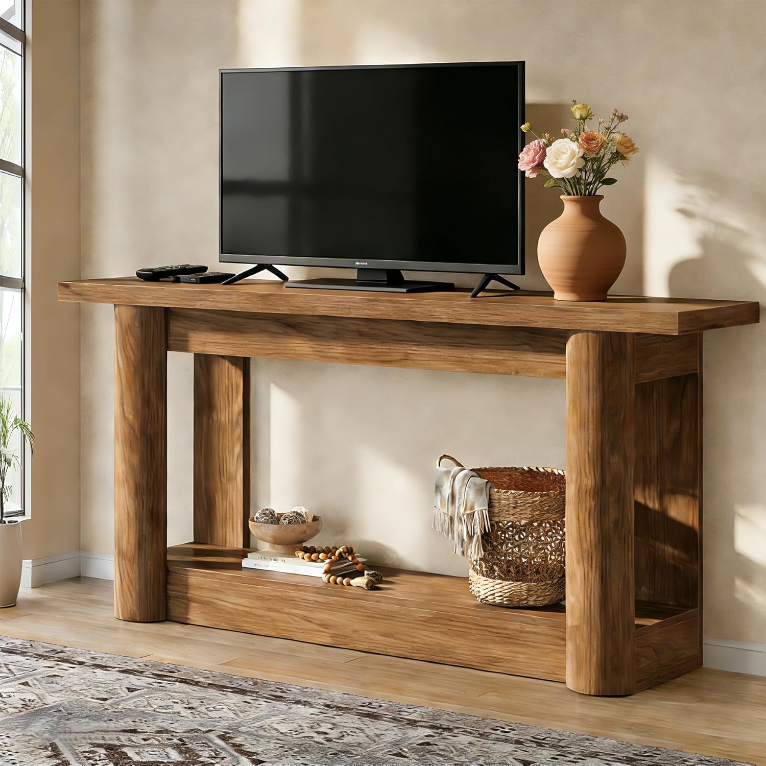 63" Tall Farmhouse TV Stand for 55–75 Inch TVs, Rustic Entertainment Center