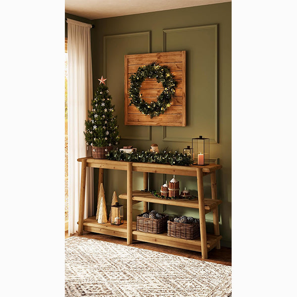 Solid Wood Console Table 63", Three-Tier Farmhouse Sofa Table with Storage