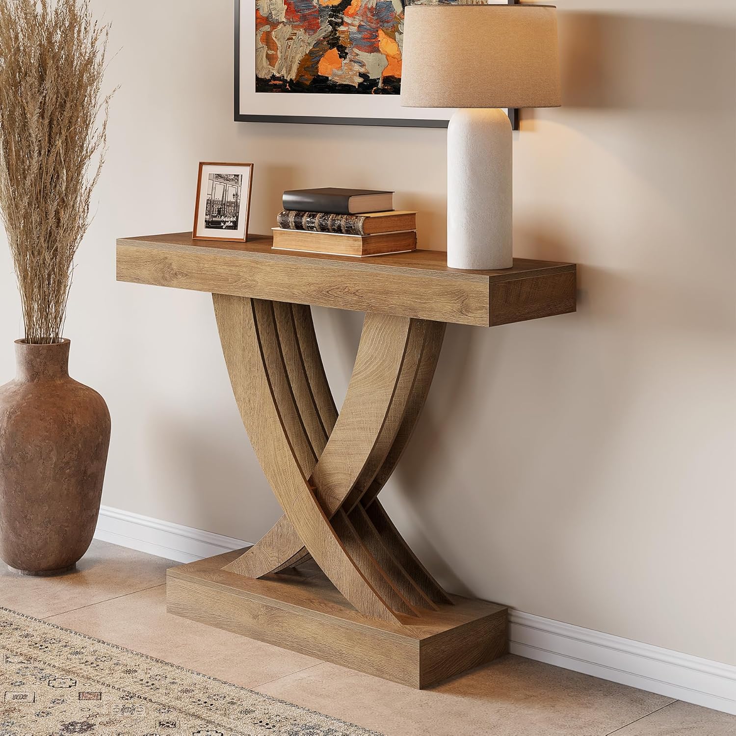 43" Rustic X-Frame Console, Industrial Farmhouse Sofa Table for Entryway