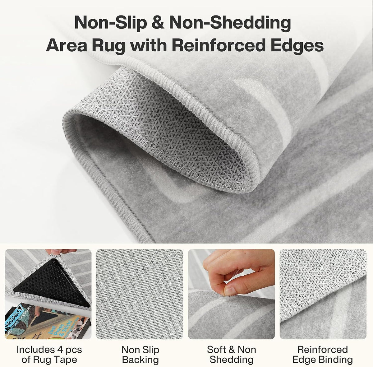 Tribesigns Geometric Low-Pile Rug, Non-Slip Backing, Machine Washable Up to 30°C, OEKO-TEX Certified