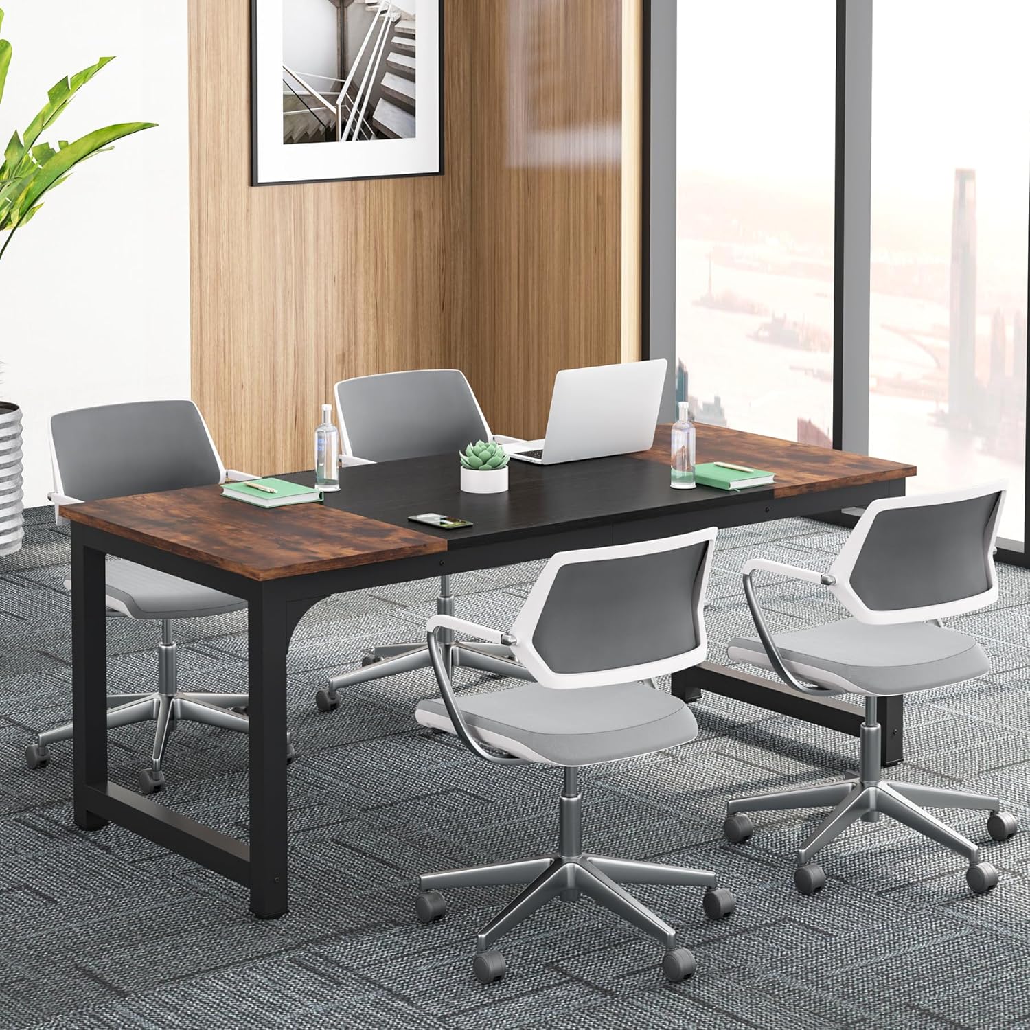 Modern Conference Table - Rectangular Meeting Desk for Computer Use