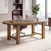 Tribesigns 63 Inch Solid Fir Wood Executive Desk with Crossbar, Oval Workstation for Home Office 3