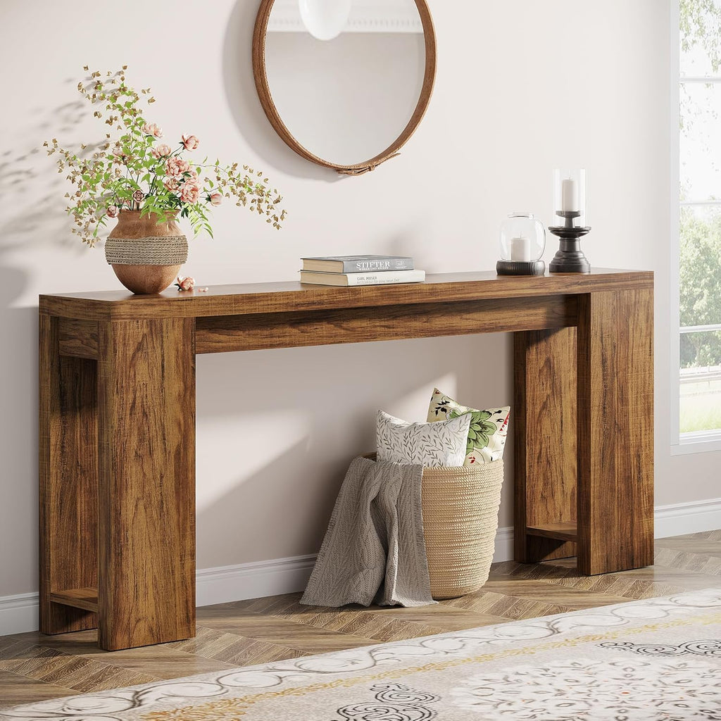 63" Rustic Farmhouse Console Table Entryway & Sofa Table Storage