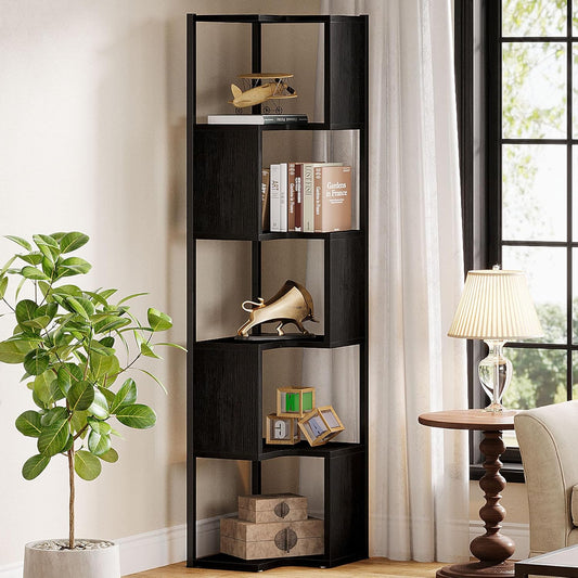 6-Tier Small Corner Bookshelf，Display Rack with Metal Frame