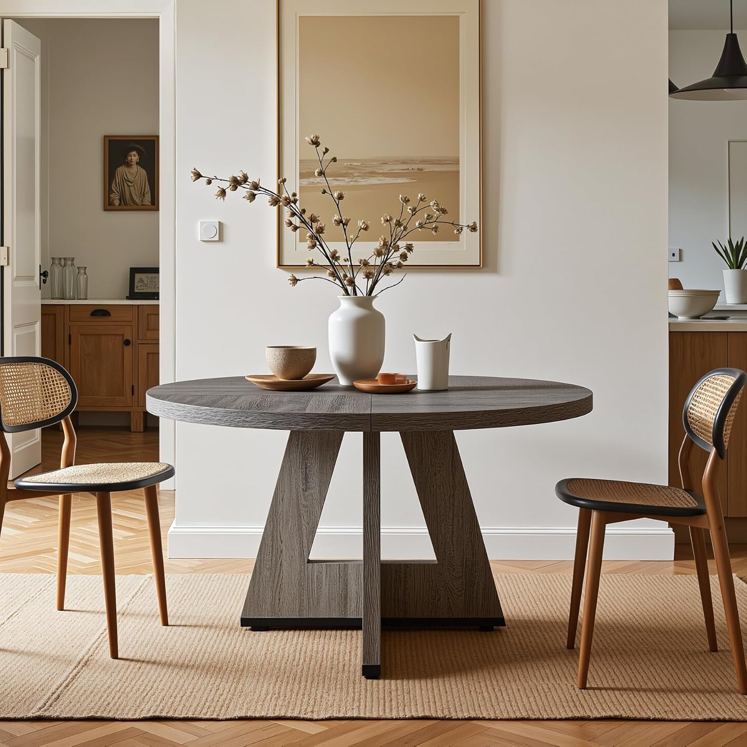 47-Inch Round Dining Table - Wood Kitchen Table for Dining Room and Living Room