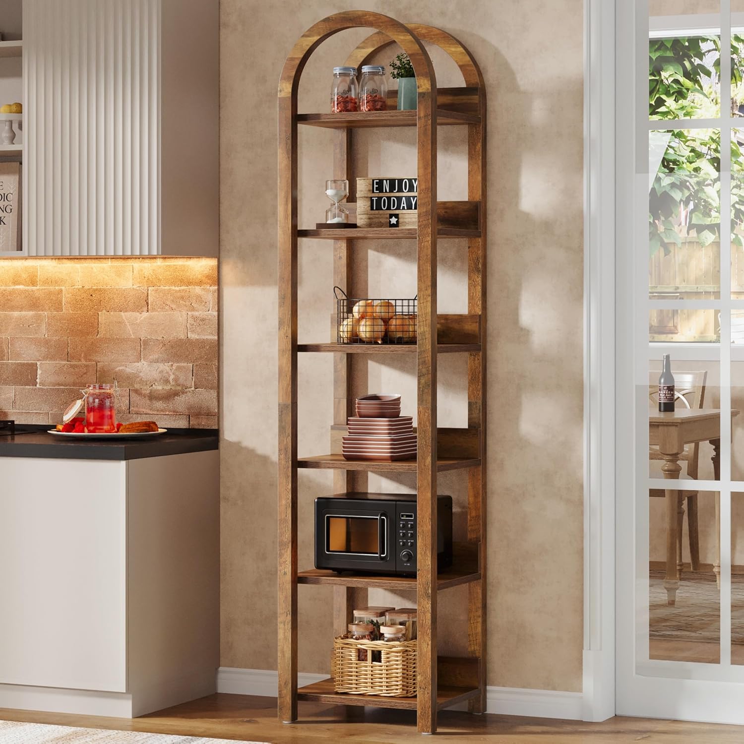70.87-Inch 6-Tier Narrow Bookshelf with Arched Top, Tall Slim Bookcase