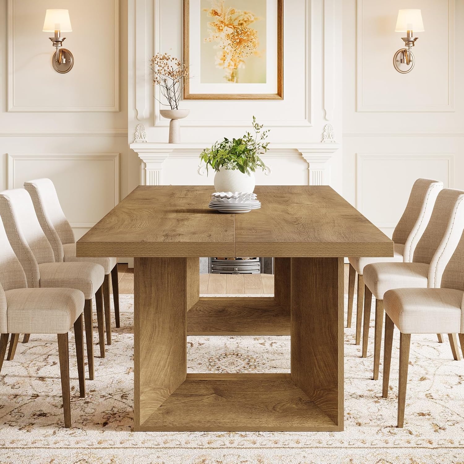 Tribesigns 63-Inch Farmhouse Dining Table for 4-6 People, Rectangular Kitchen Table with Heavy Duty Legs for Dining Room