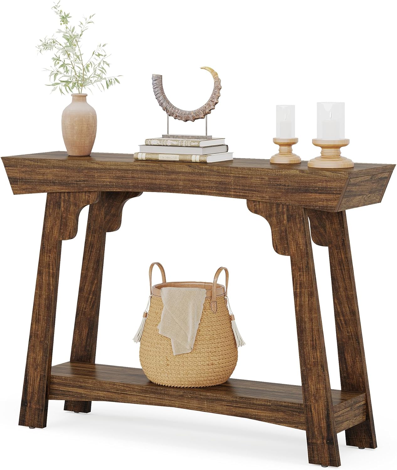 2-Tier Wood Entryway Table with Shelf with Storage, Farmhouse Narrow Sofa Table