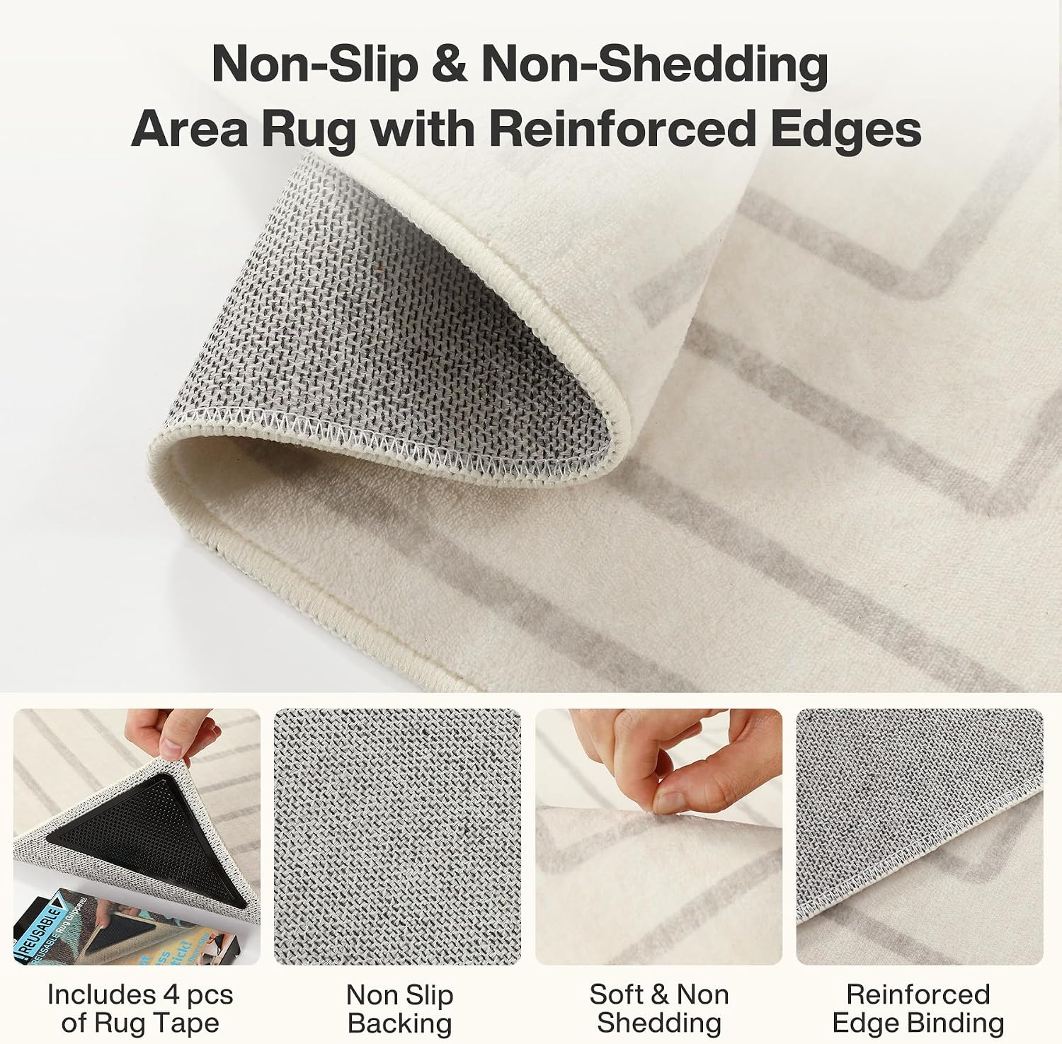 Tribesigns Geometric Low-Pile Rug, Non-Slip Backing, Machine Washable Up to 30°C, OEKO-TEX Certified