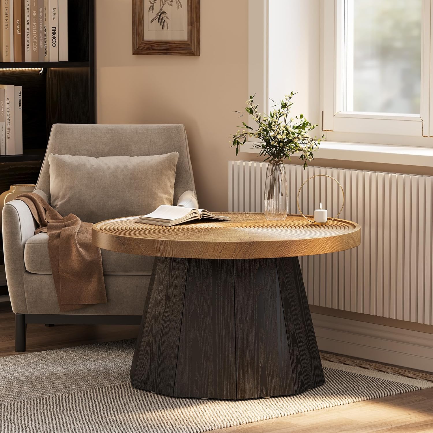 31.5" Round Farmhouse Coffee Table, Modern Center Table