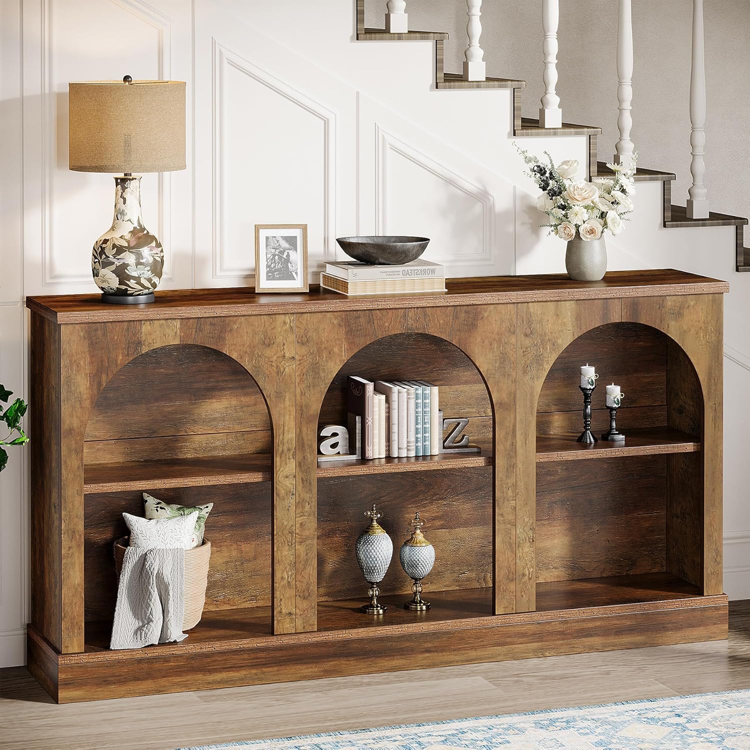 63" Farmhouse Console Table - 3-Tier Sofa Table w/Storage