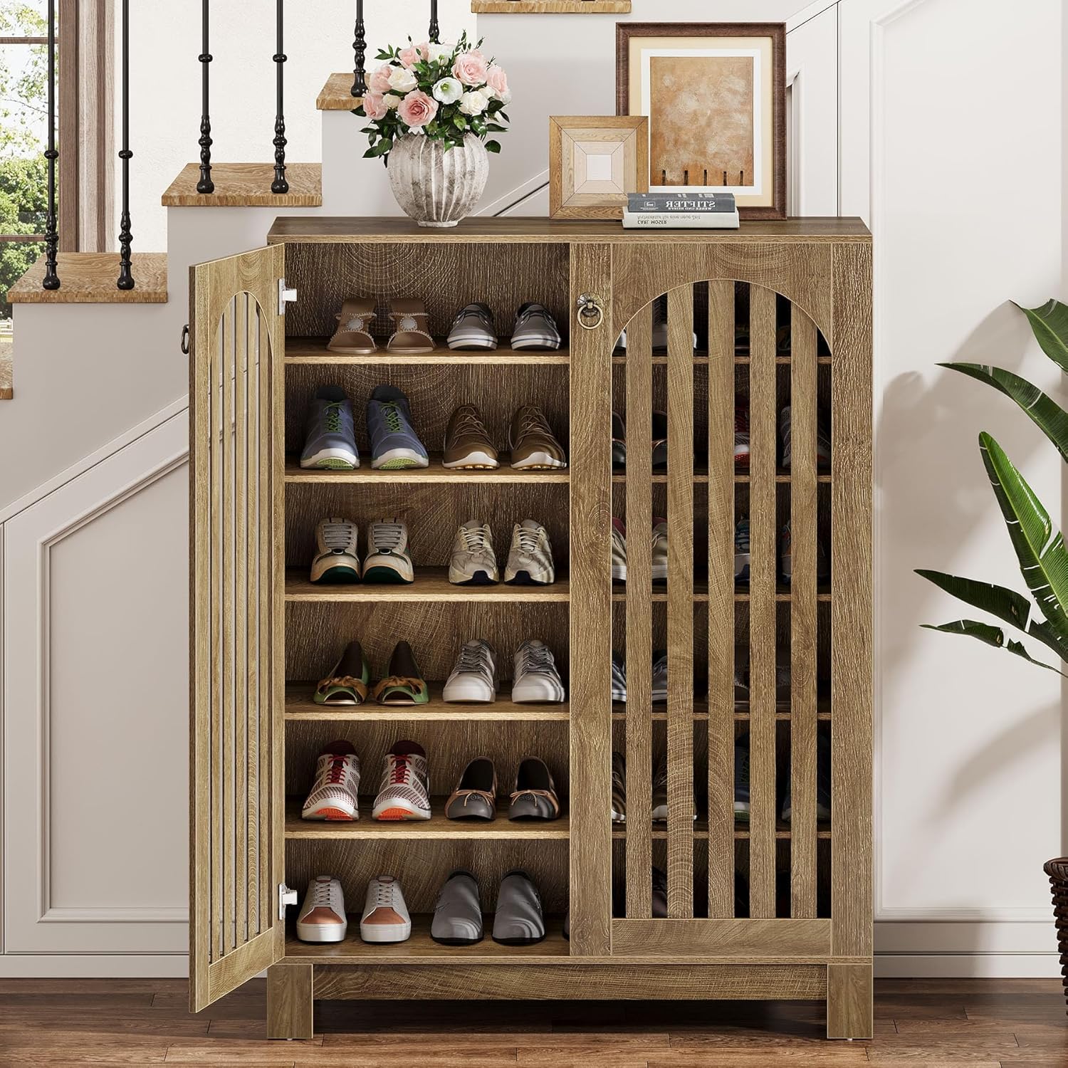 Tribesigns Shoe Cabinet with Airy Doors, 6-Tier Entryway Shoe Storage Rack Organizer with Adjustable Shelves for Living Room