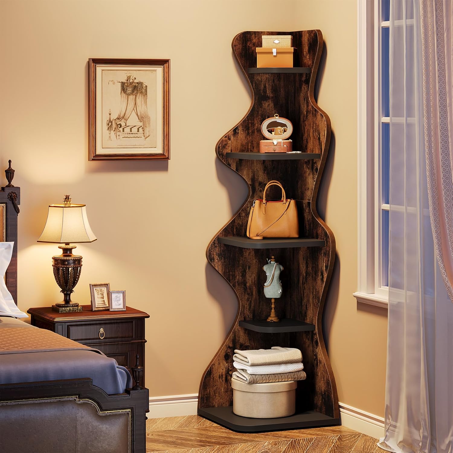 69" Corner Bookshelf - 5-Tier Display Shelf for Small Spaces
