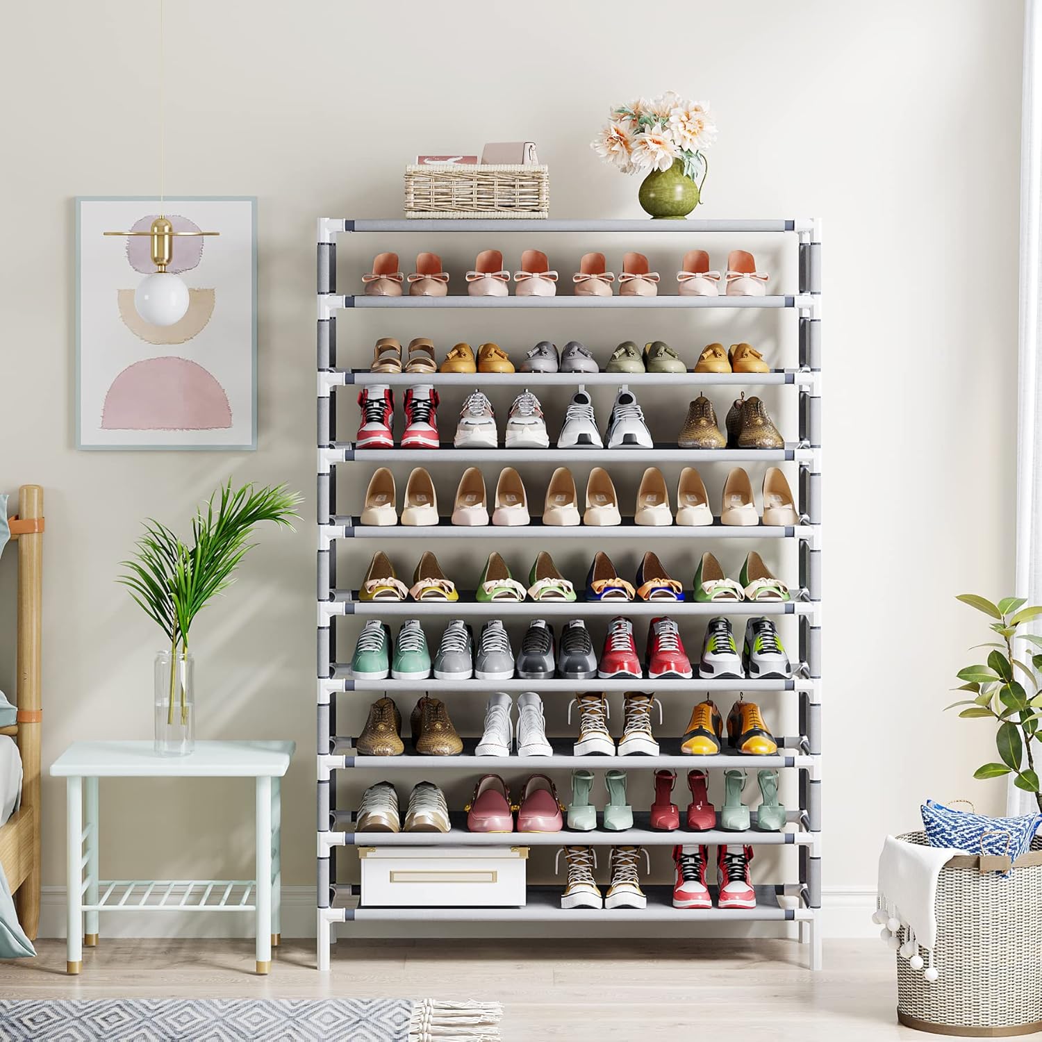 34" 10-Tier Large Shoe Rack - Holds 50 Pairs, Extra Wide Storage Organizer Shelf