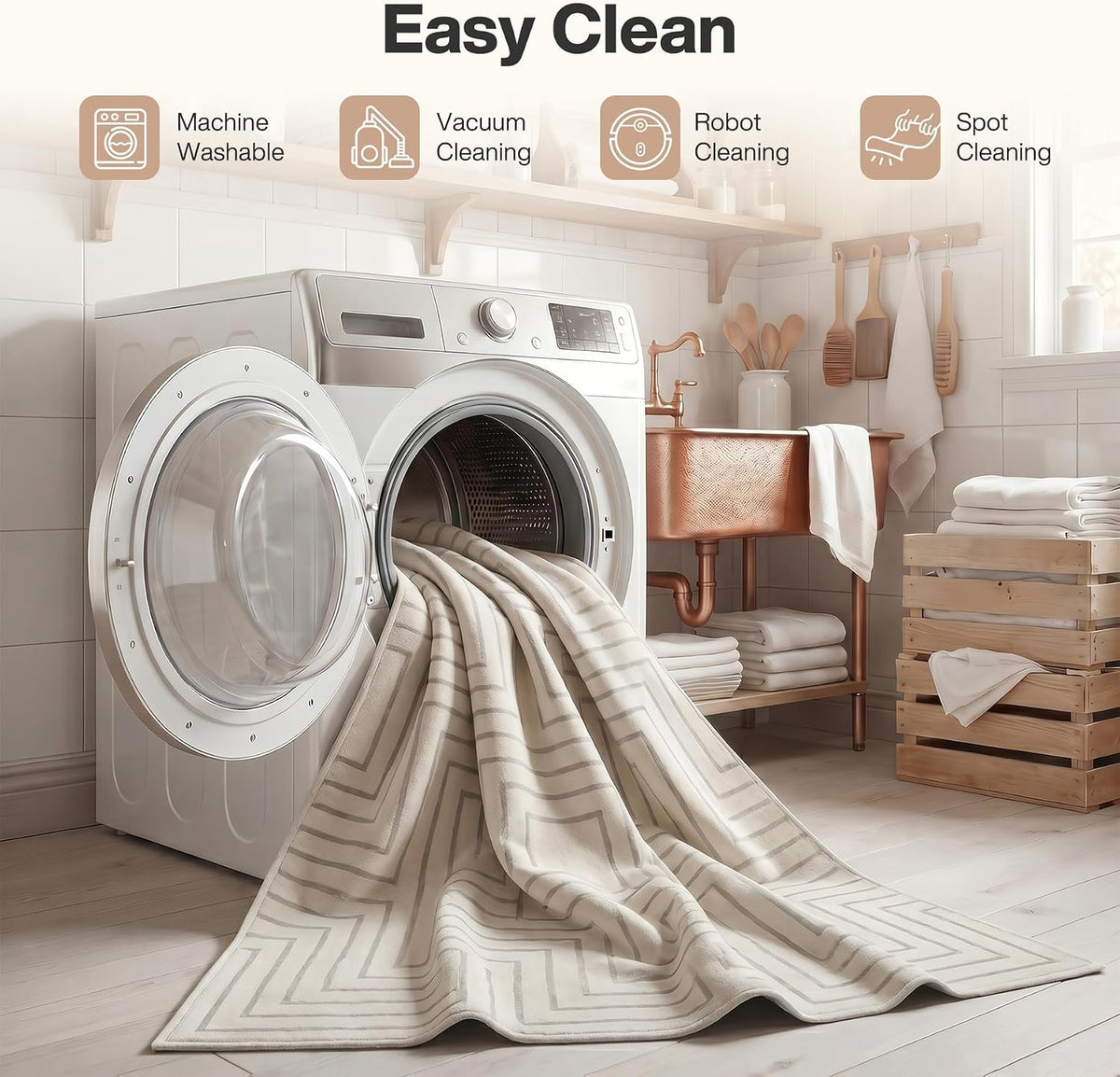 Tribesigns Geometric Low-Pile Rug, Non-Slip Backing, Machine Washable Up to 30°C, OEKO-TEX Certified