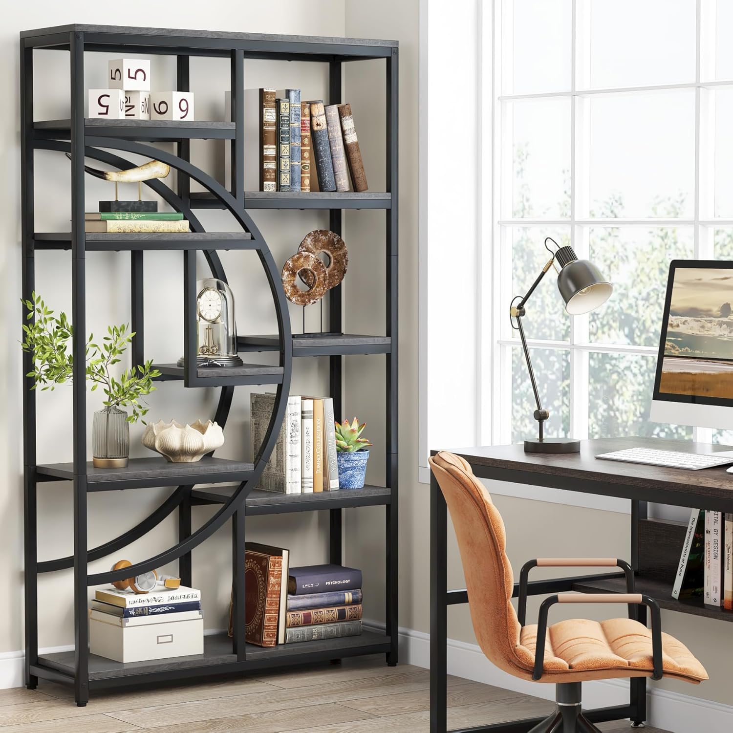 37.4 Inch 5-Tier Industrial Bookshelf for Living Room, Bedroom, Home Office