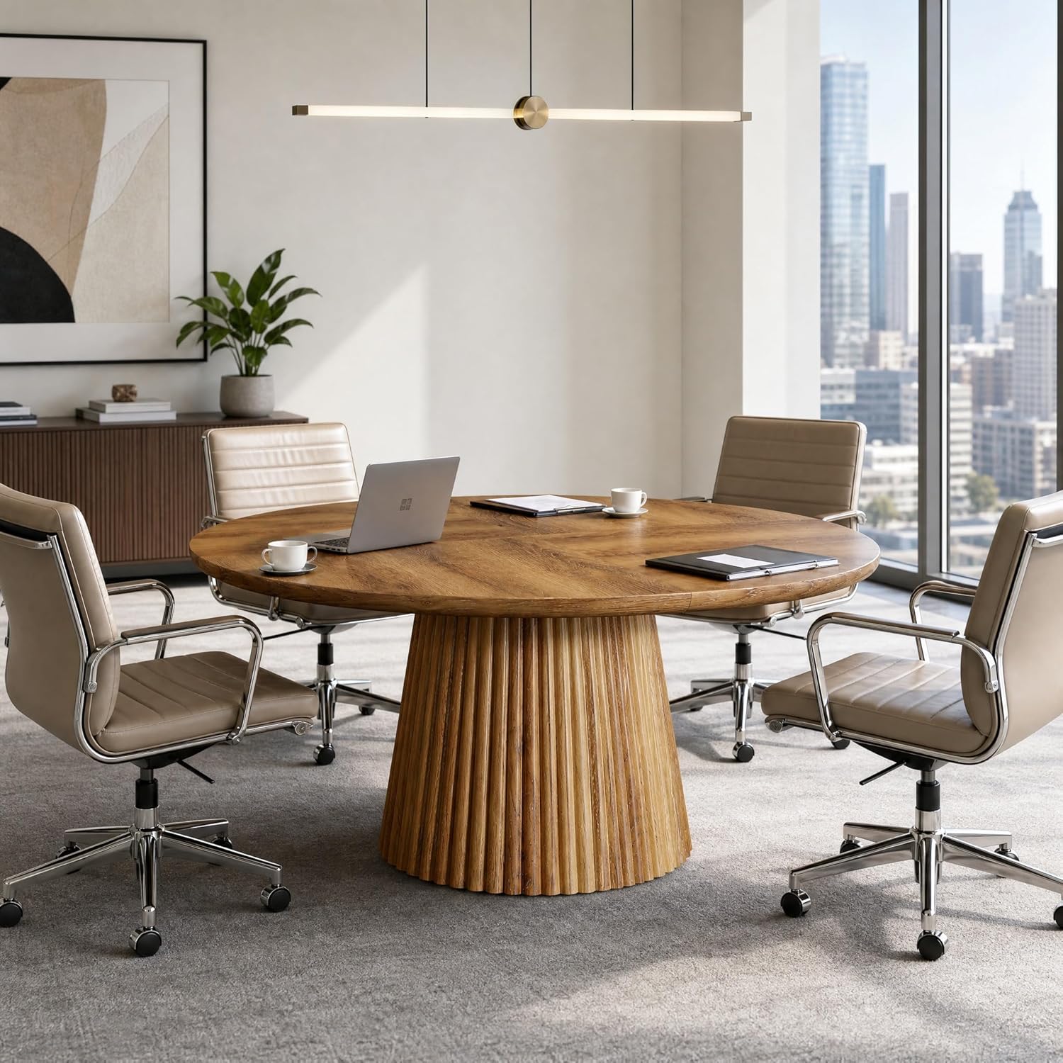 Tribesigns 47-Inch Round Conference Table, Thickened Top with Sturdy Pedestal for Office