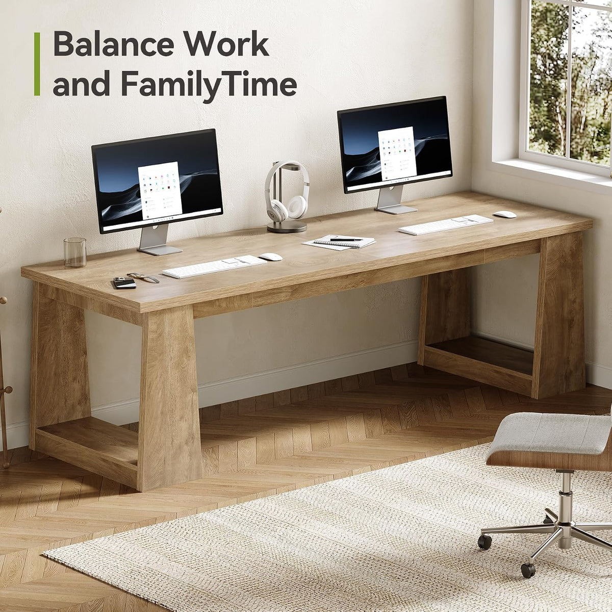 Tribesigns 86.6-Inch Two Person Desk for Home Office, Extra Long Farmhouse Computer Workstation