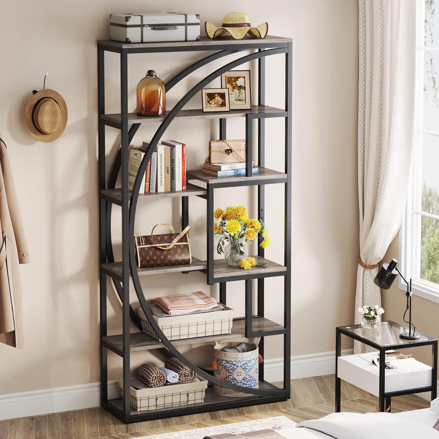 70.8" Industrial Bookshelf, 5-Tier Open Bookcase for Home Office and Living Room in Rustic Brown