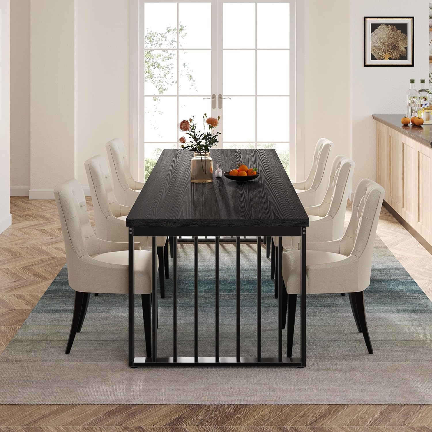 Modern Industrial Dining Table for 8, 71" Long Farmhouse Kitchen Table with Metal Frame