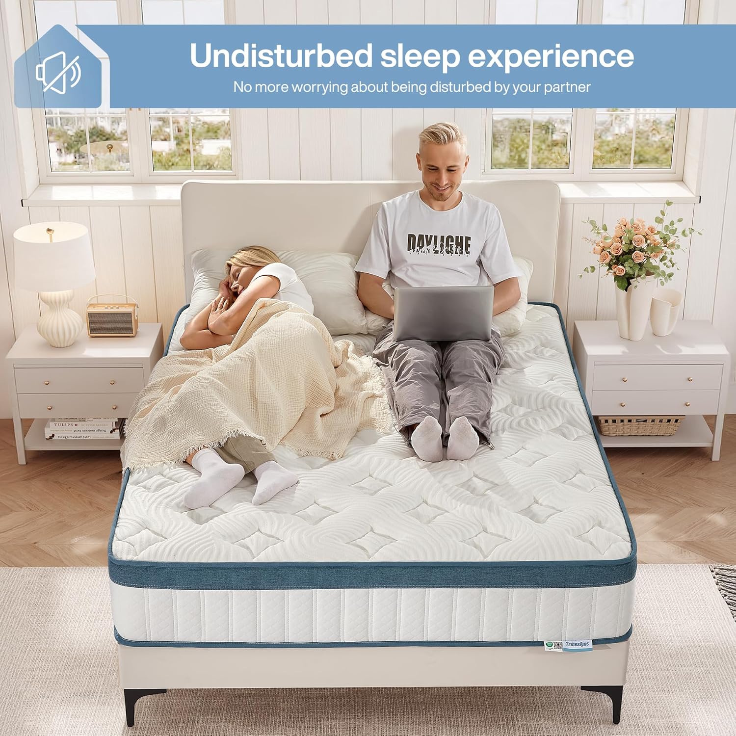 Tribesigns Hybrid Memory Foam Mattress, 7-Zone Orthopedic Support Medium Firm