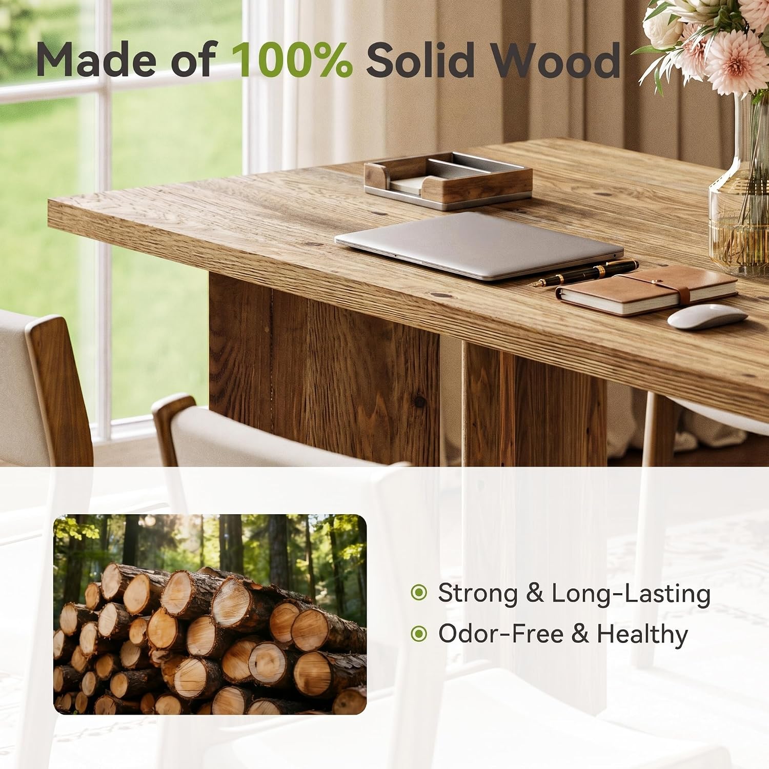 Tribesigns 63-Inch Executive Desk with Spacious Tabletop and 300 lb Capacity, Farmhouse Computer Workstation for Home Office Study and Office