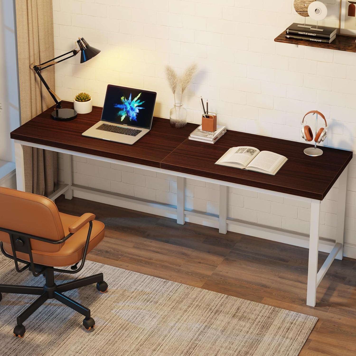 Double Computer Desk, 78.7 Inch Two-Person Study Table