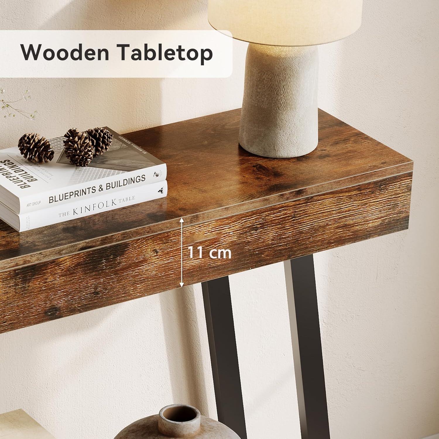 41" Rustic Industrial Console Table with Metal Frame, 2-Tier Storage Shelf for Entryway & Living Room