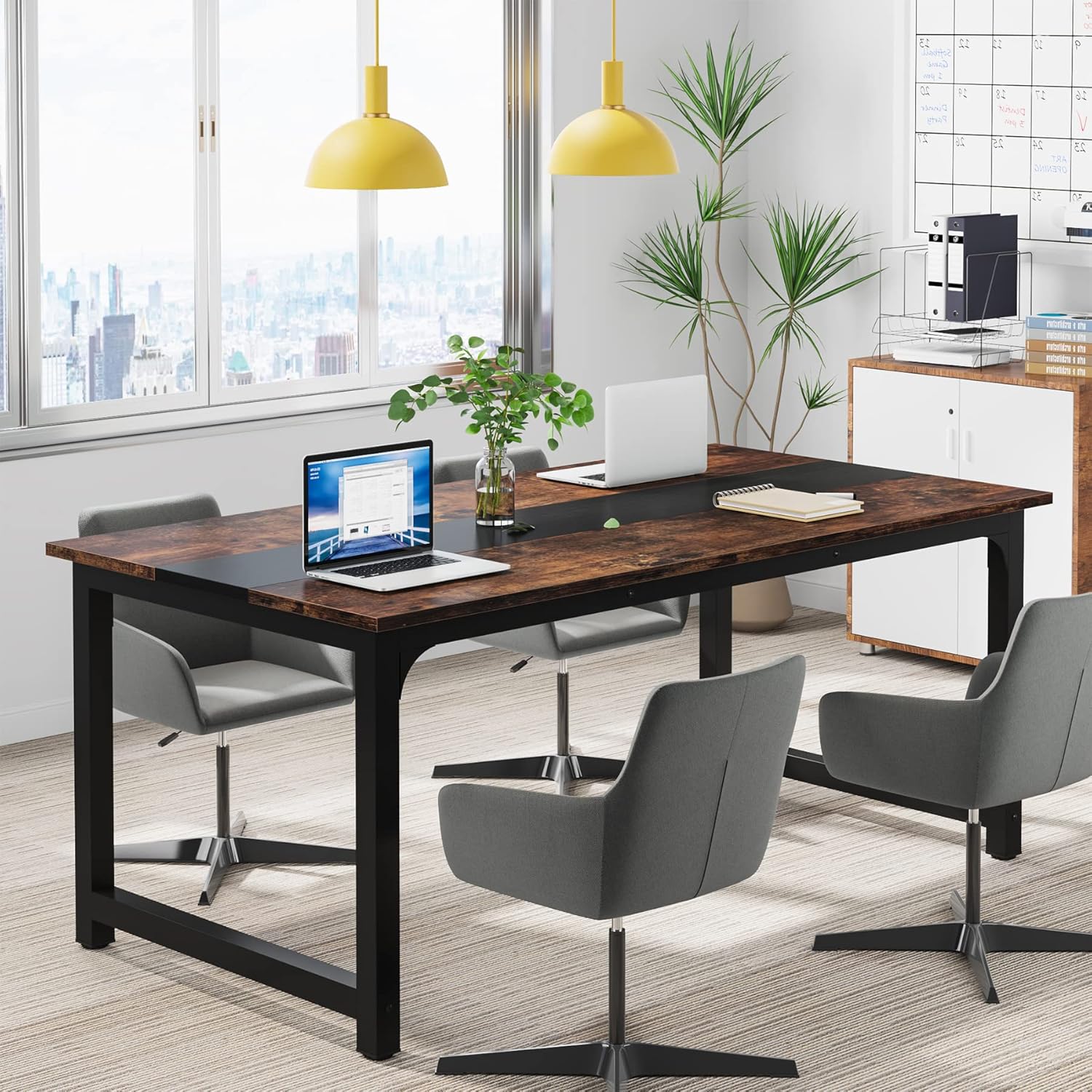 Modern Large Desk, 63 x 31.5 Inch Office Writing Workstation in Rustic and Black