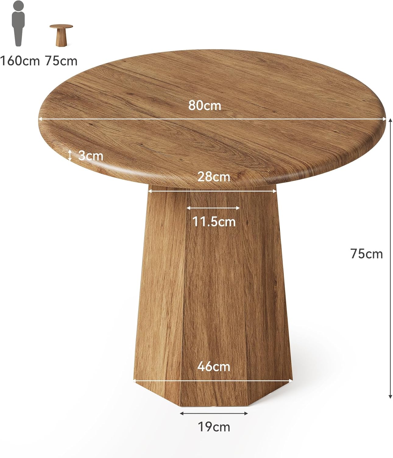 Compact Round Dining Table 31.5", Octagonal Base Kitchen Table for 2-4 People