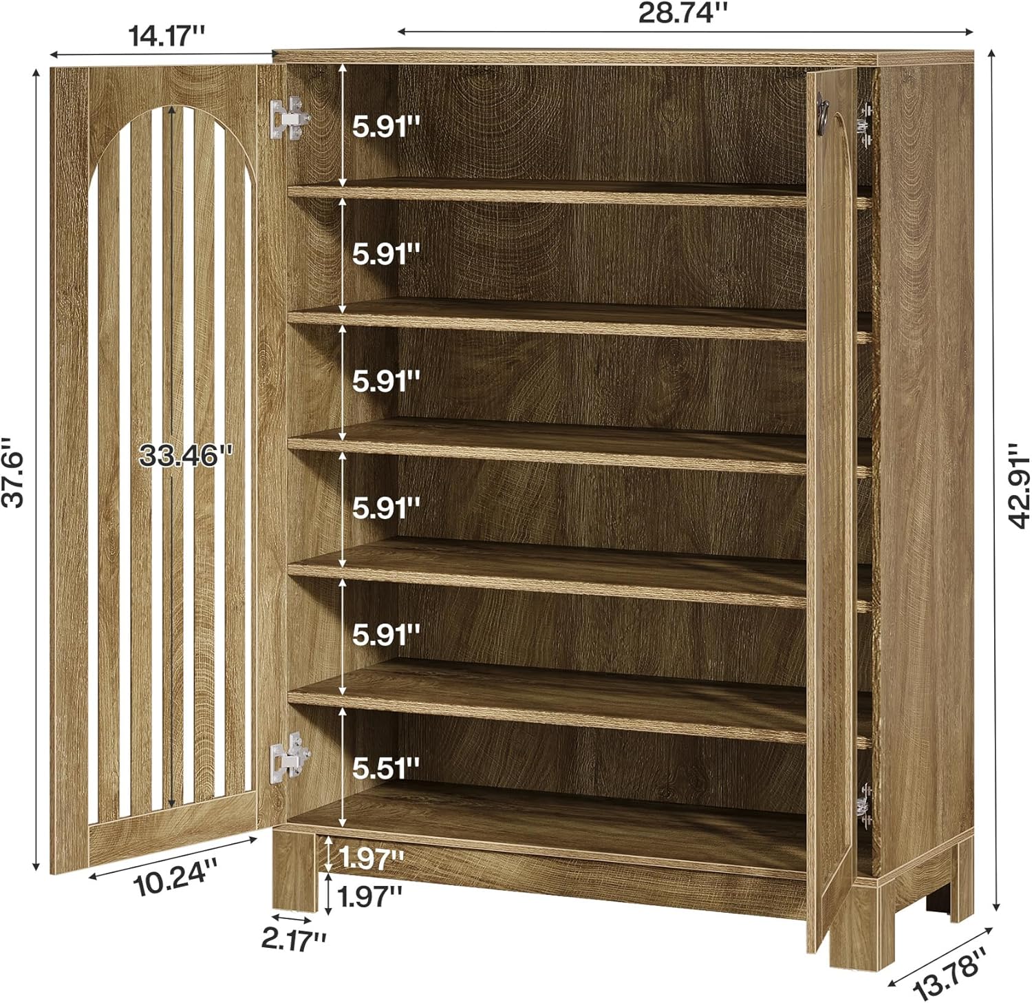 Tribesigns Shoe Cabinet with Airy Doors, 6-Tier Entryway Shoe Storage Rack Organizer with Adjustable Shelves for Living Room