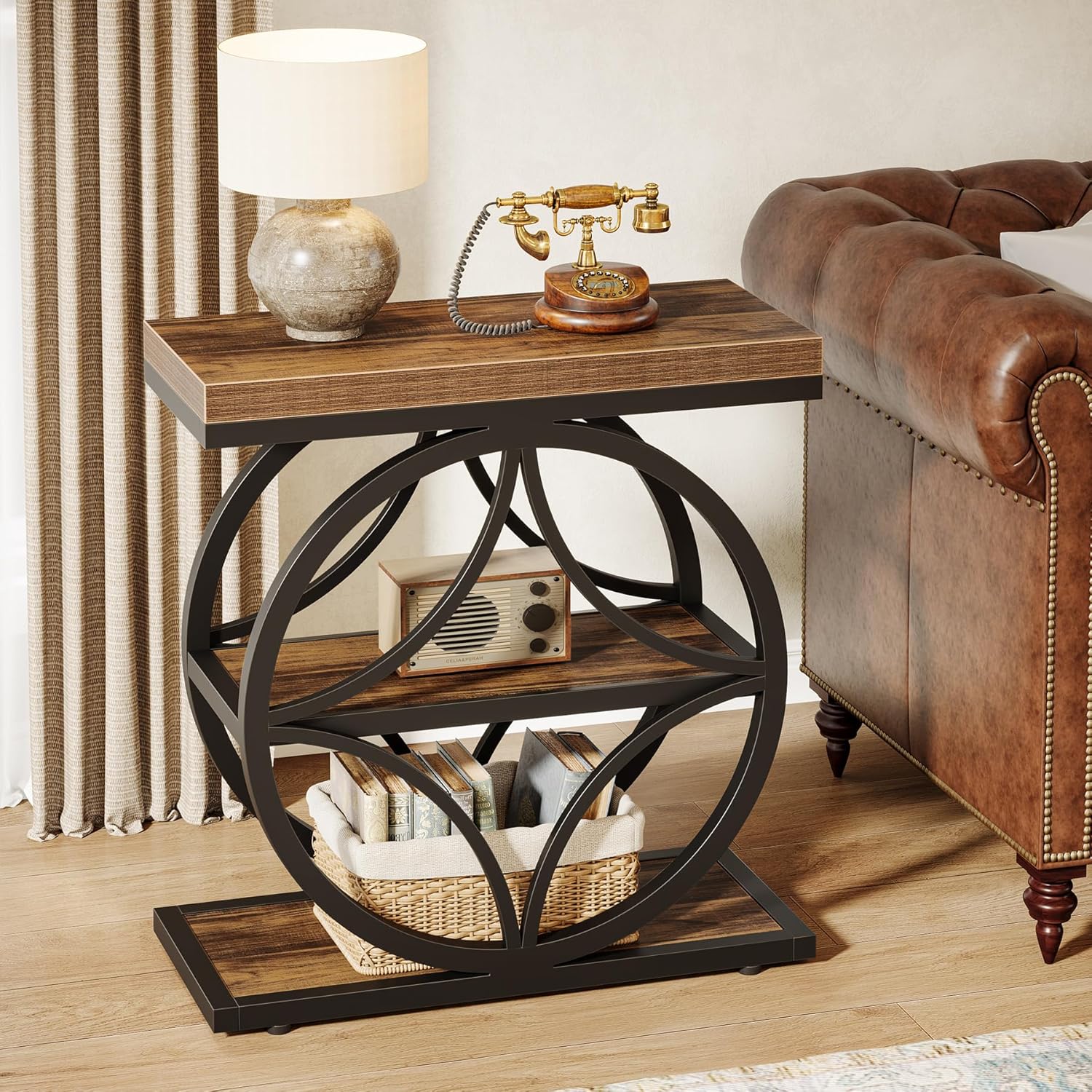 18" Industrial Side Table - 3-Tier End Table w/Metal Frame