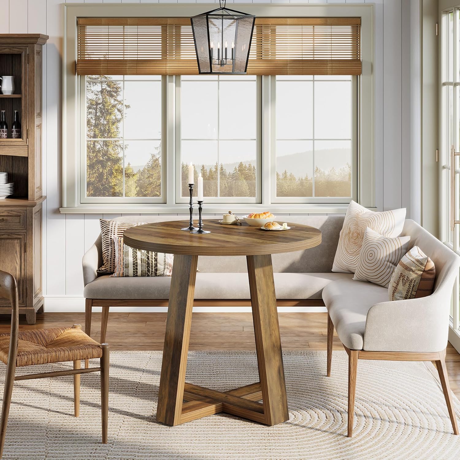 31.5" Round Farmhouse Dining Table - Rustic Brown Kitchen Table for Small Spaces