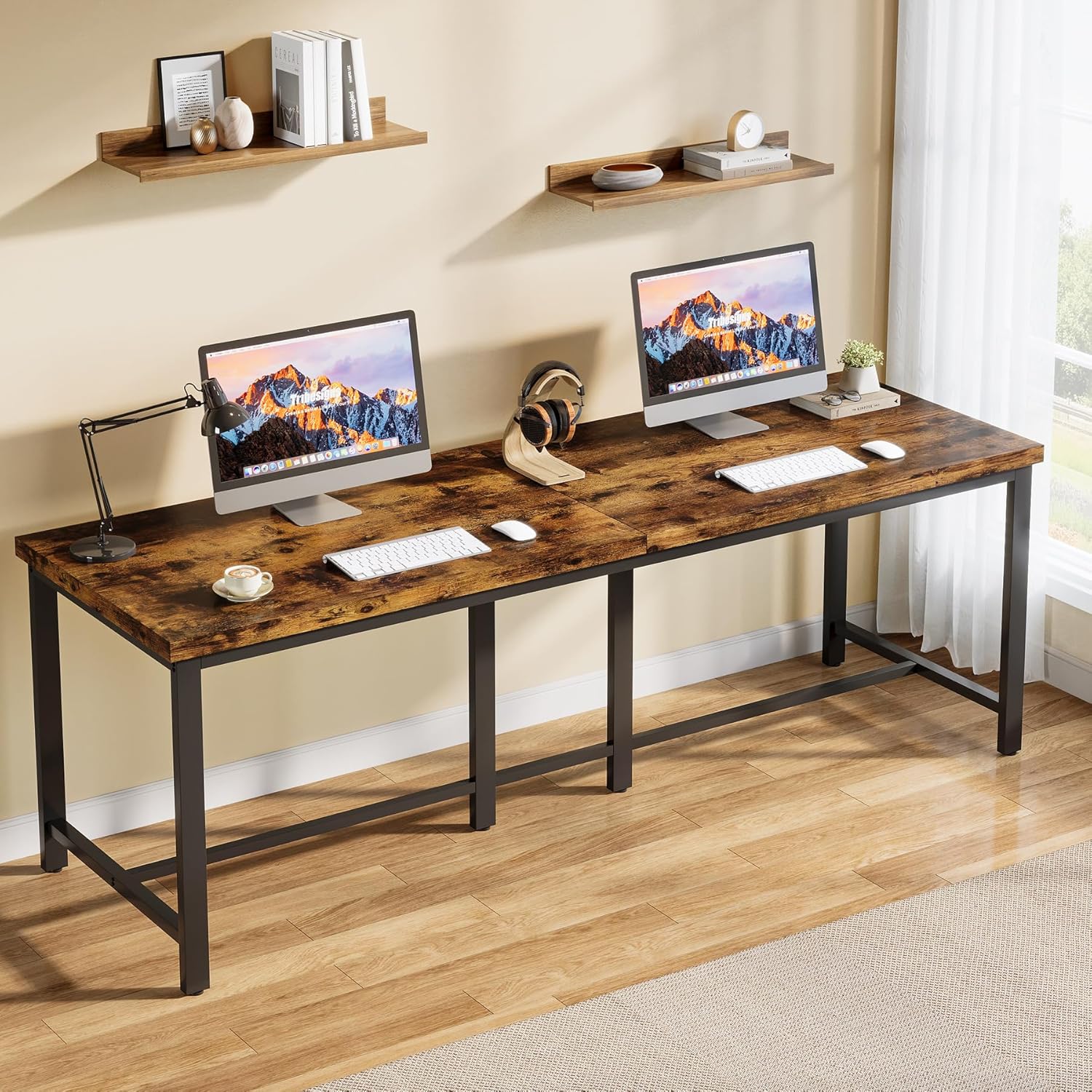 Double Computer Desk, 78.7 Inch Two-Person Study Table