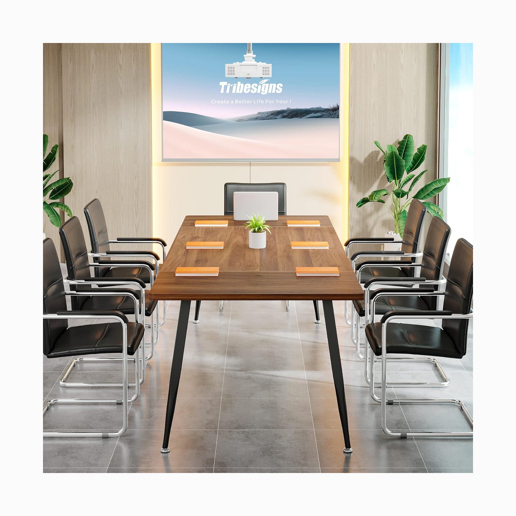 Modern Industrial 6FT Conference Table - Rectangular Meeting Room Tables with Metal Legs