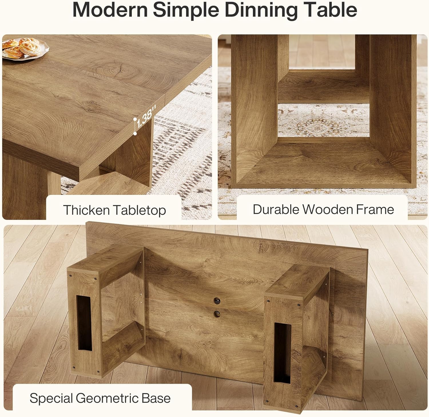 Tribesigns 63-Inch Farmhouse Dining Table for 4-6 People, Rectangular Kitchen Table with Heavy Duty Legs for Dining Room