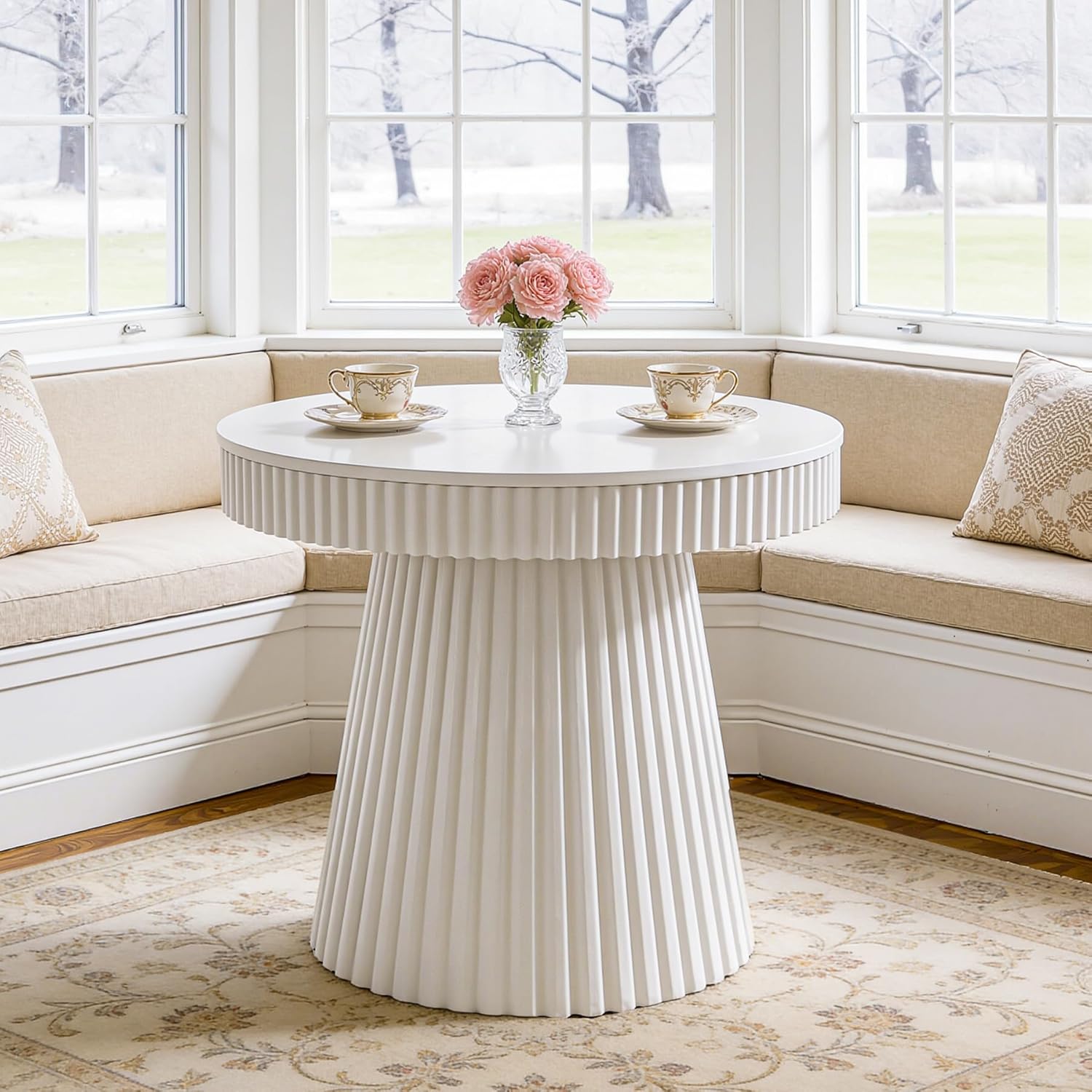 31.5 Inch Round Dining Table for 2-4 People, Modern Kitchen Table with Fluted Pedestal