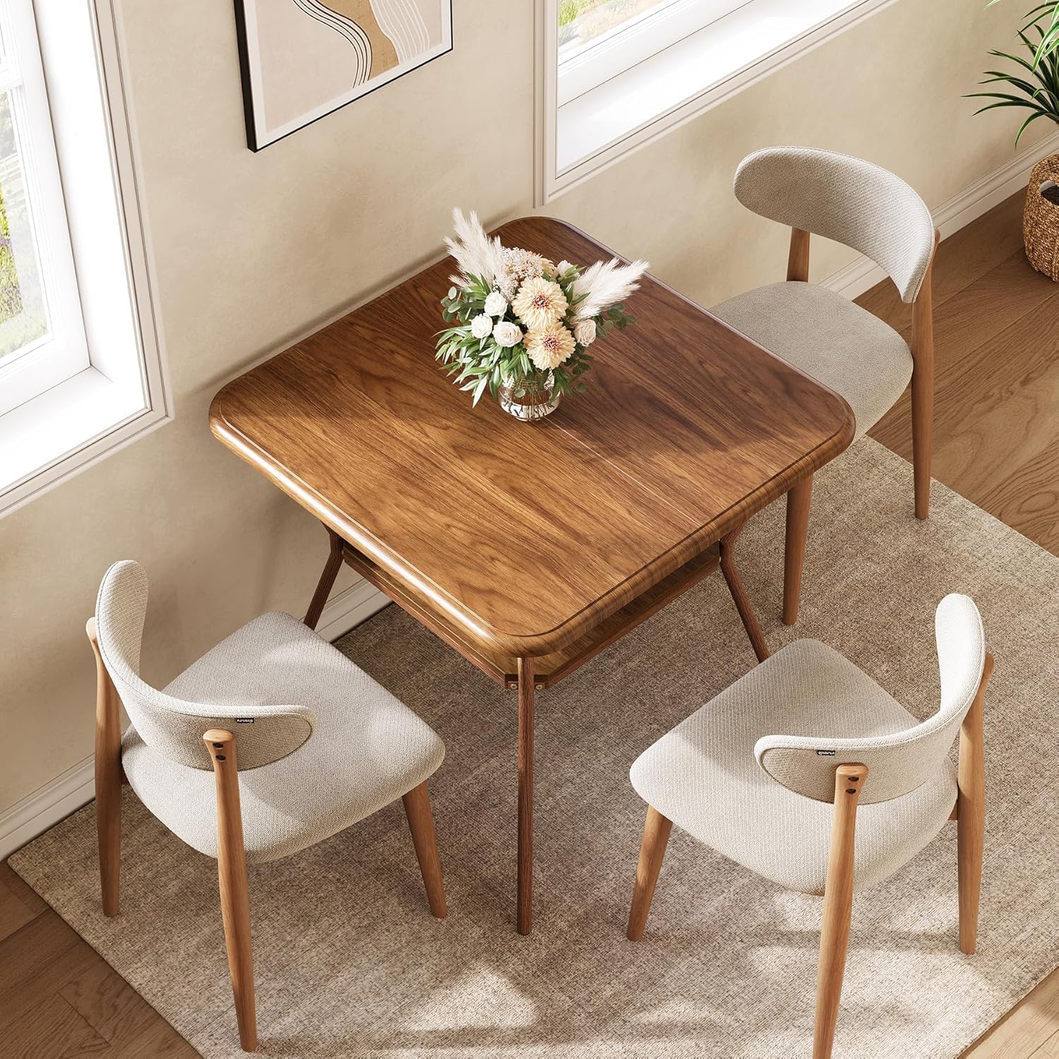 31.5" Square Dining Table, 2-Tier Compact Table for Dining Room and Office in Walnut