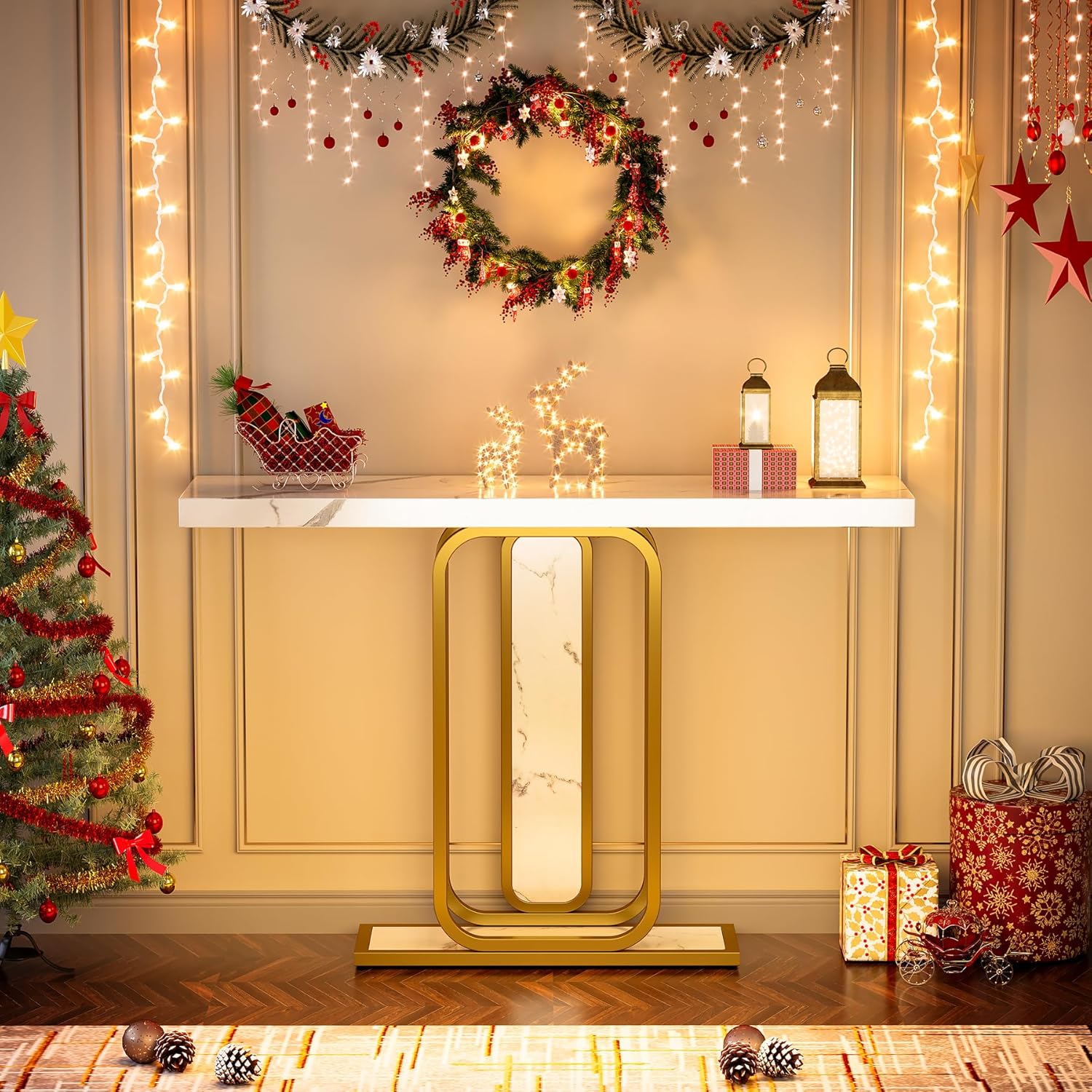 Modern Console Table, 41" Faux Marble Sofa Table