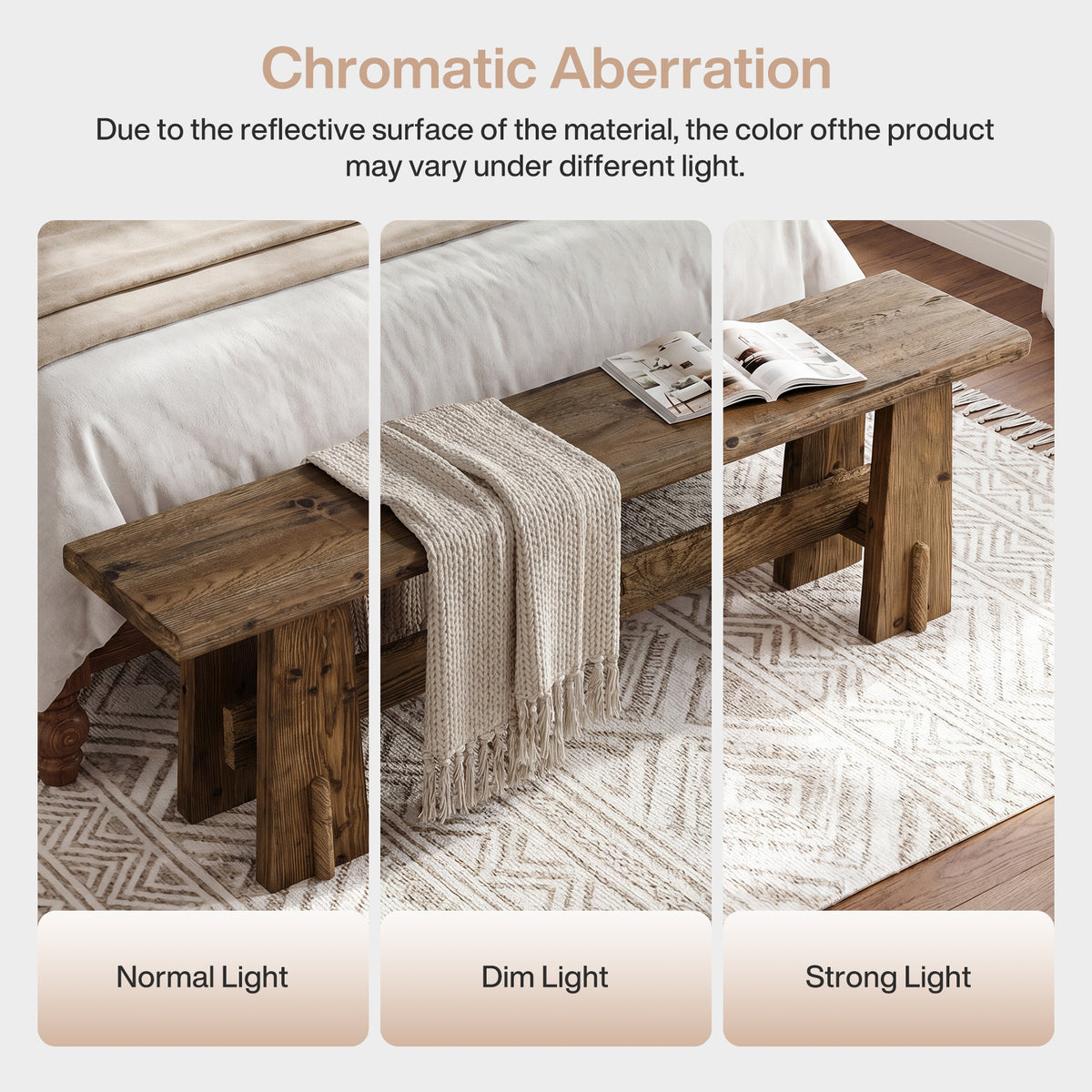 Tribesigns 59 Inch Solid Wood Bench with Rustic Farmhouse Design, Long Entryway Bench